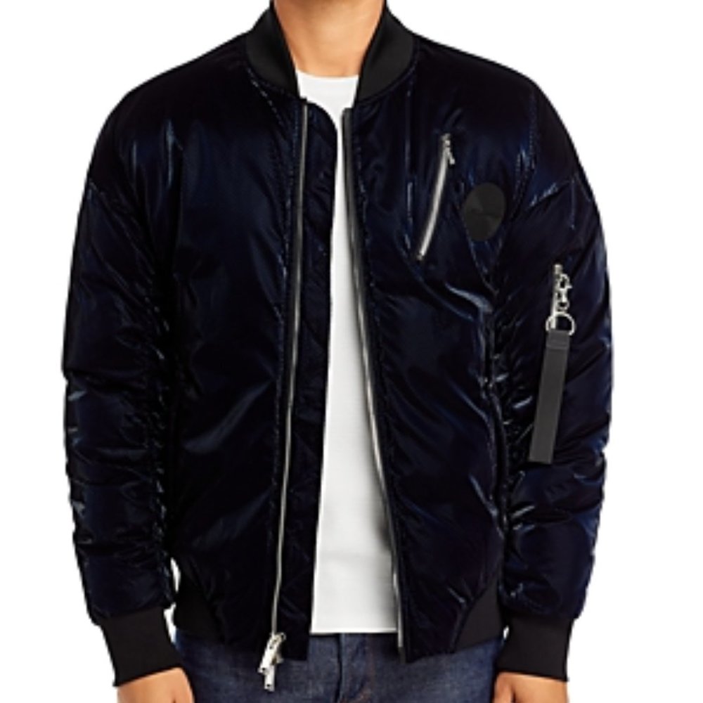 KARL LAGERFELD PARIS - Karl Lagerfeld Paris Flocked Liquid Bomber Jacket (NAVY)